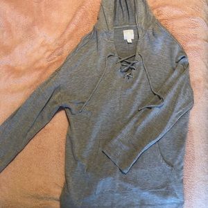 Grey hooded long sleeve tee, womens M